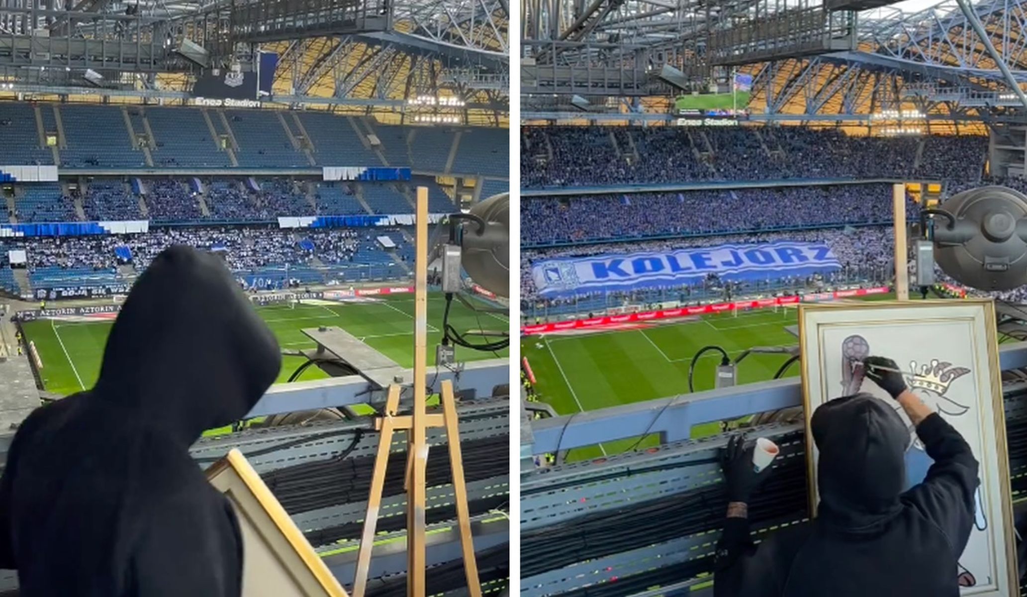 Podczas meczu był na dachu stadionu Lecha. Zobacz, co zrobił