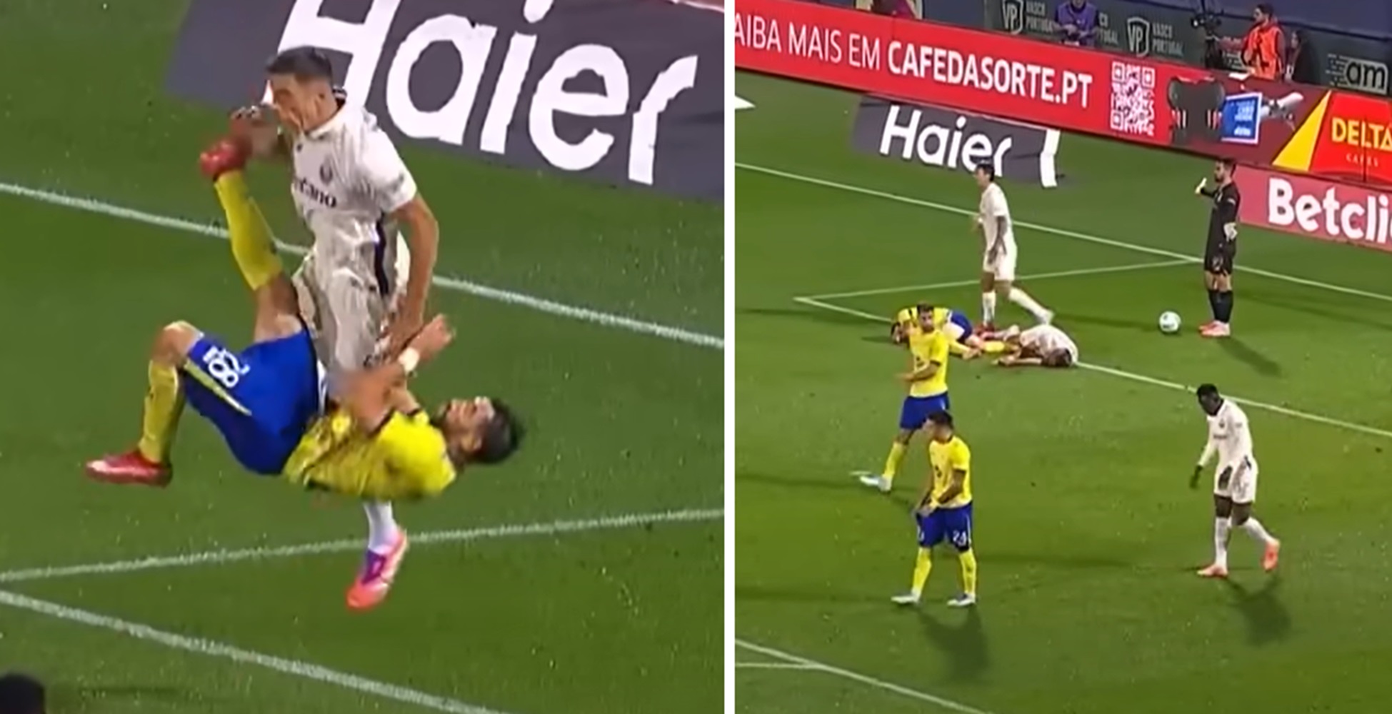 Chwile grozy Jana Bednarka. Po zderzeniu z rywalem padł na boisko [WIDEO]