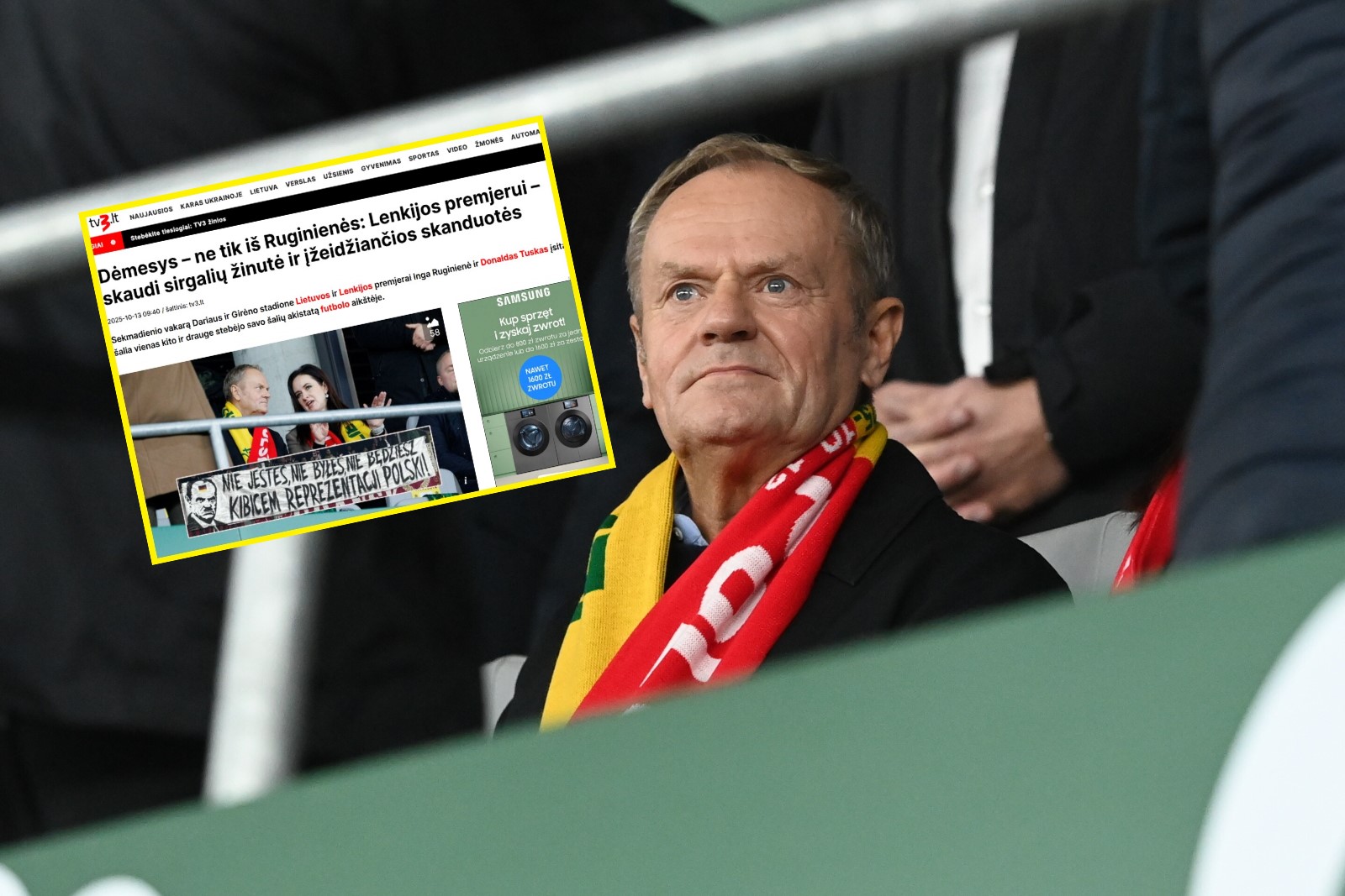 Przyśpiewka i transparent wymierzone w Tuska. Litwini tak to komentują
