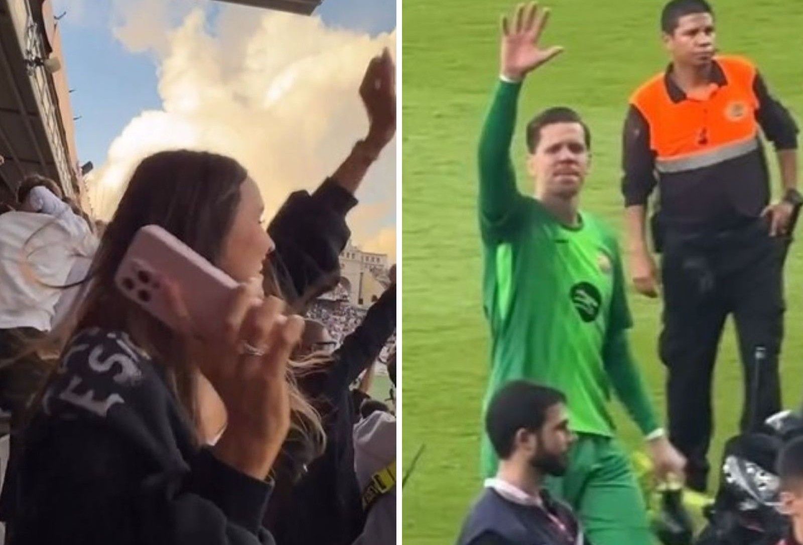 Szczęsny pozdrawia bliskich, Marina skacze z radości! Rodzinne emocje na meczu Barcelony