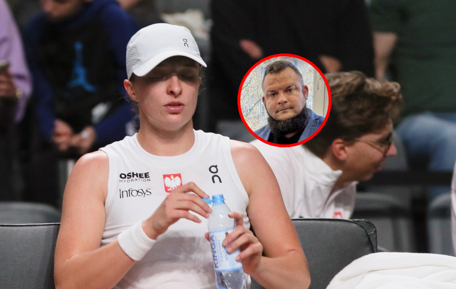 Rosły ochroniarz nie spuszczał jej z oka. Już wiadomo, kto pilnował Świątek