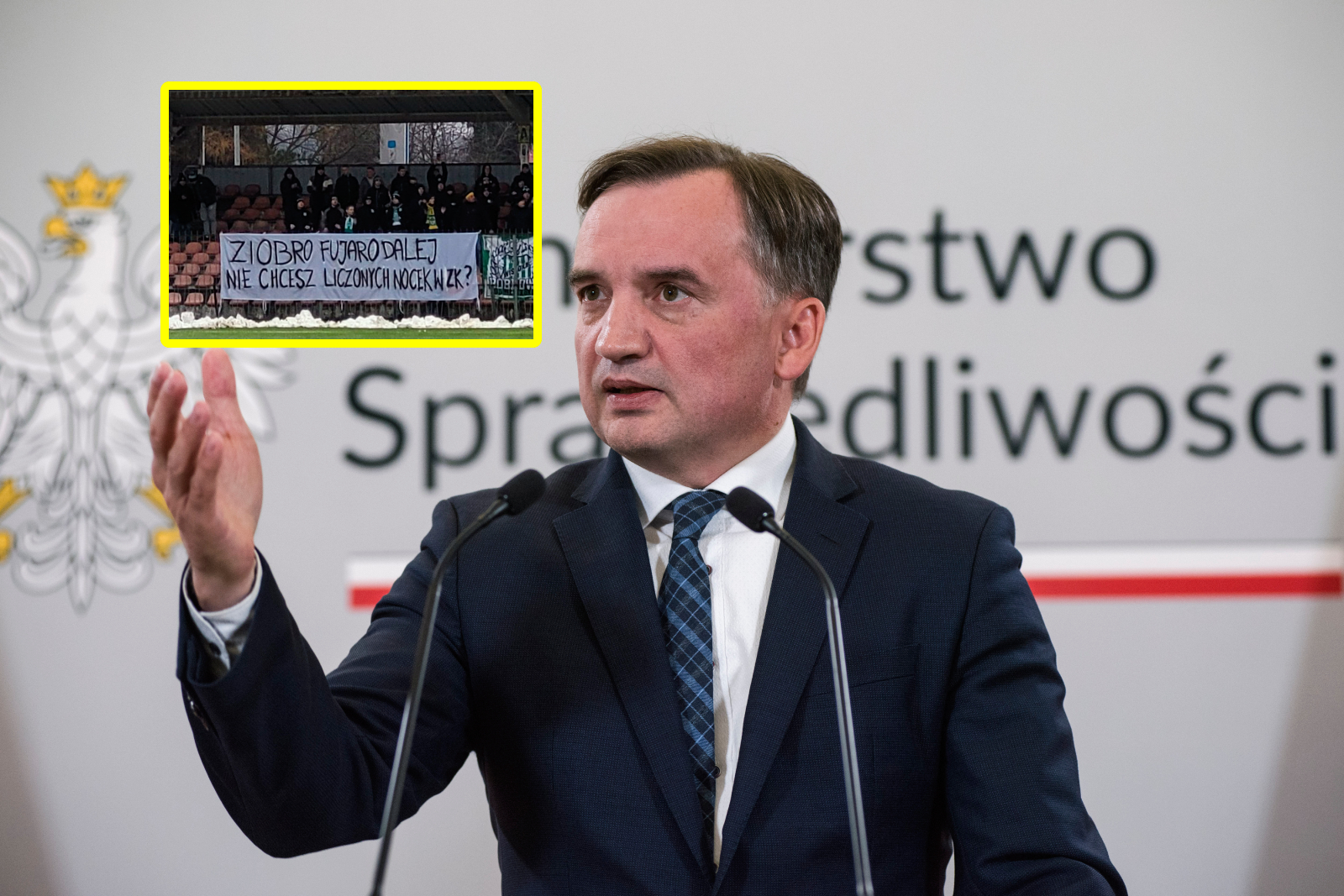 Trzecioligowy stadion w Polsce. Zawiesili tam taki transparent w kierunku Ziobry