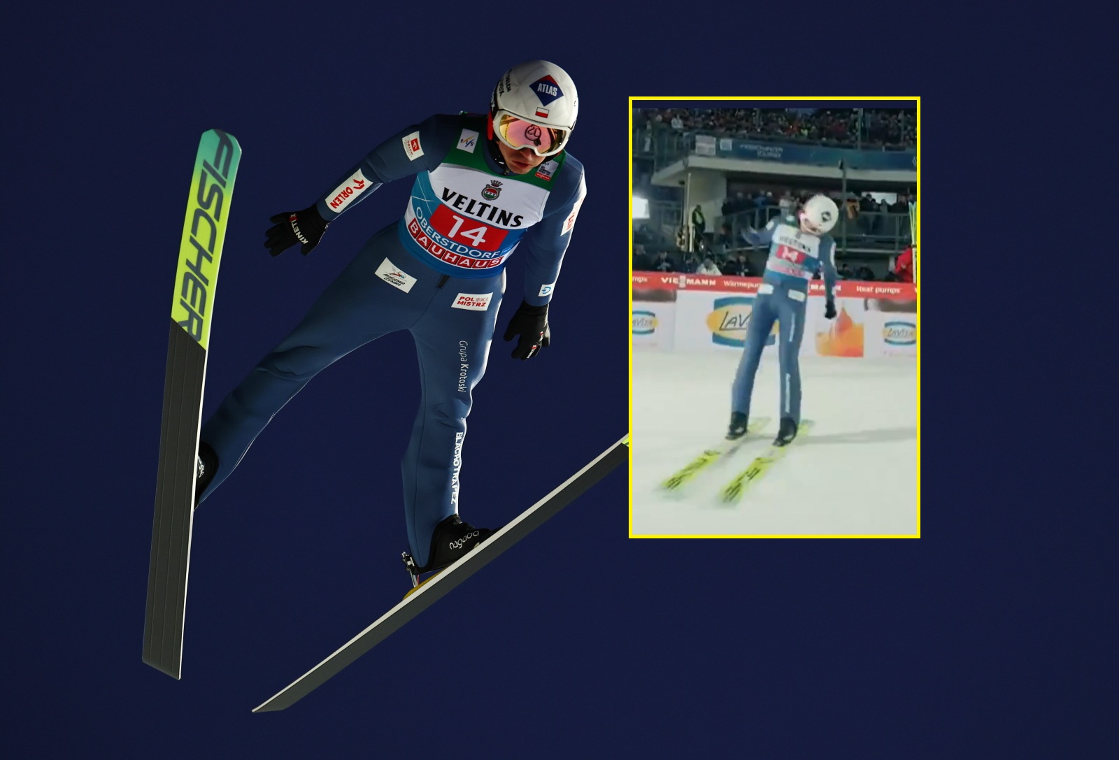 Tylko zobacz. Tak Stoch zareagował tuż po skoku (WIDEO)