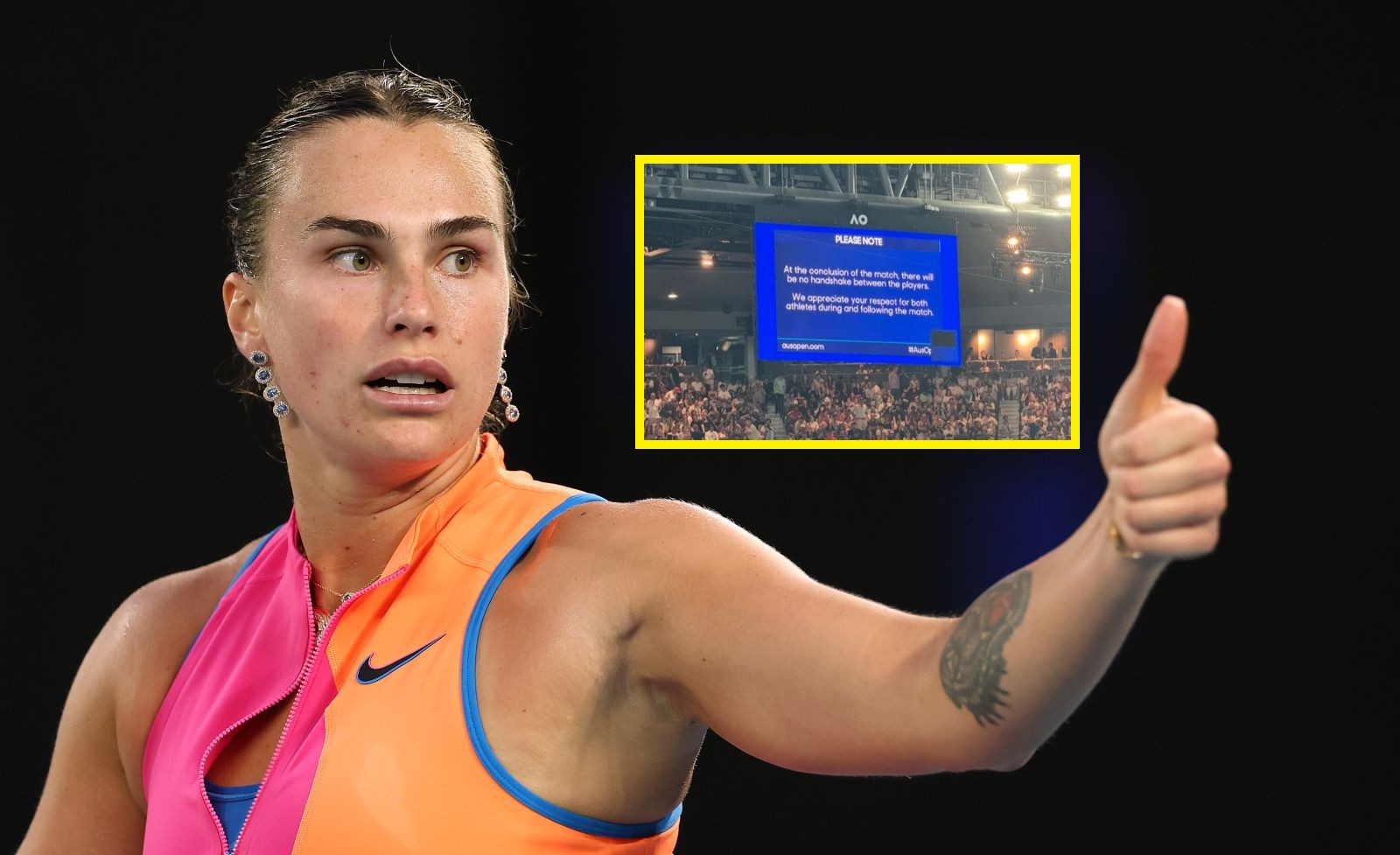 Tuż przed końcem meczu pojawił się komunikat. Dotyczył Sabalenki i Switoliny