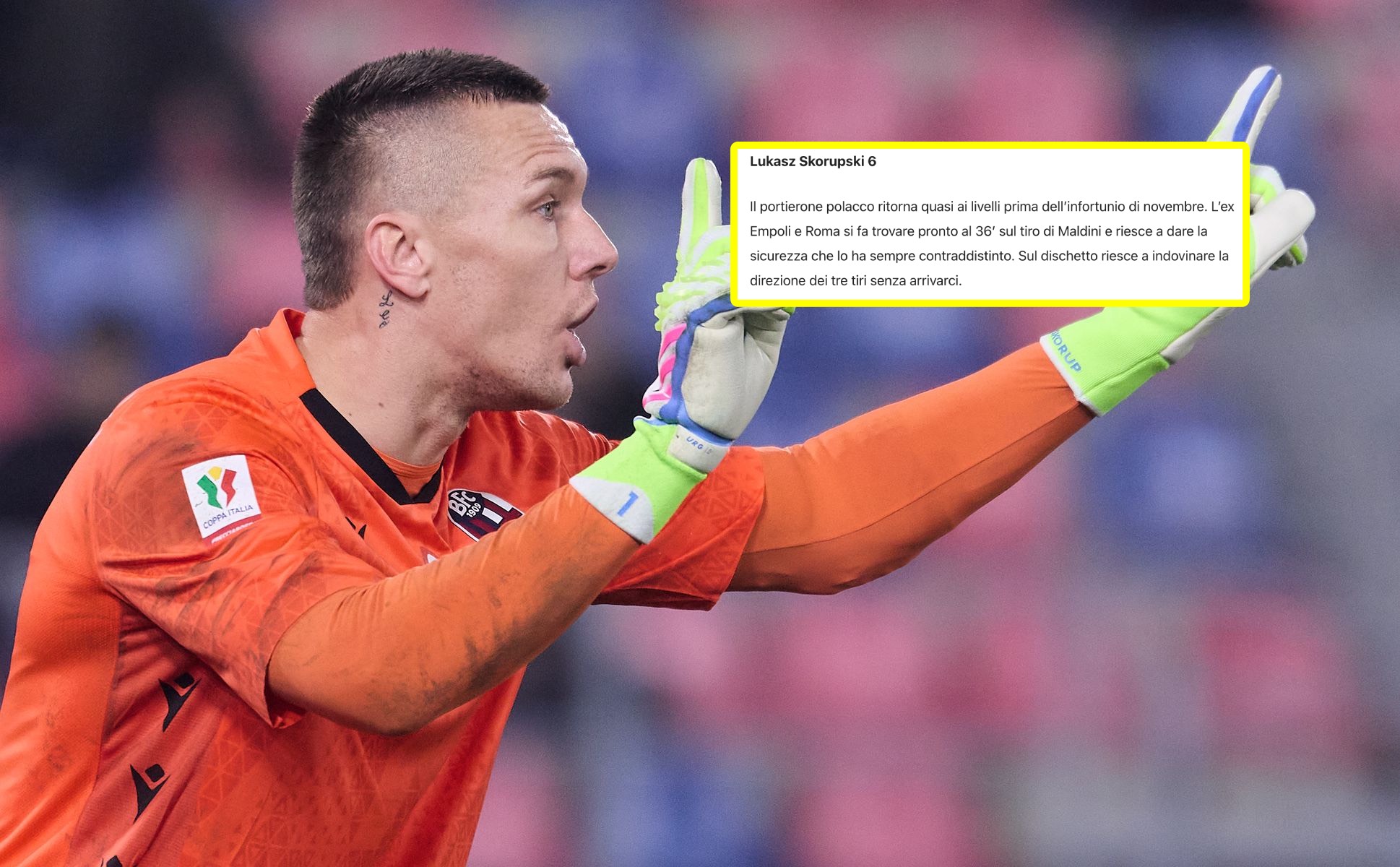 Skorupski nie obronił żadnego karnego. Włosi już go ocenili