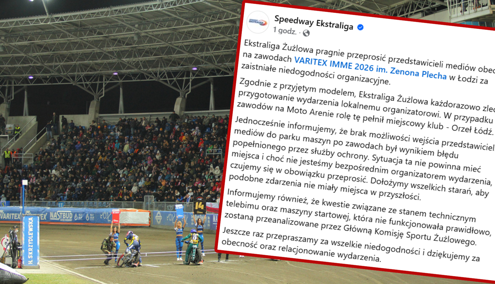 Żużel. PGE Ekstraliga wystosowała przeprosiny. 