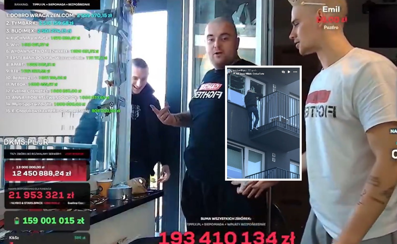 Zaczęli wzywać ochronę. Wszedł na stream Łatwoganga przez... balkon. Na 3. piętrze