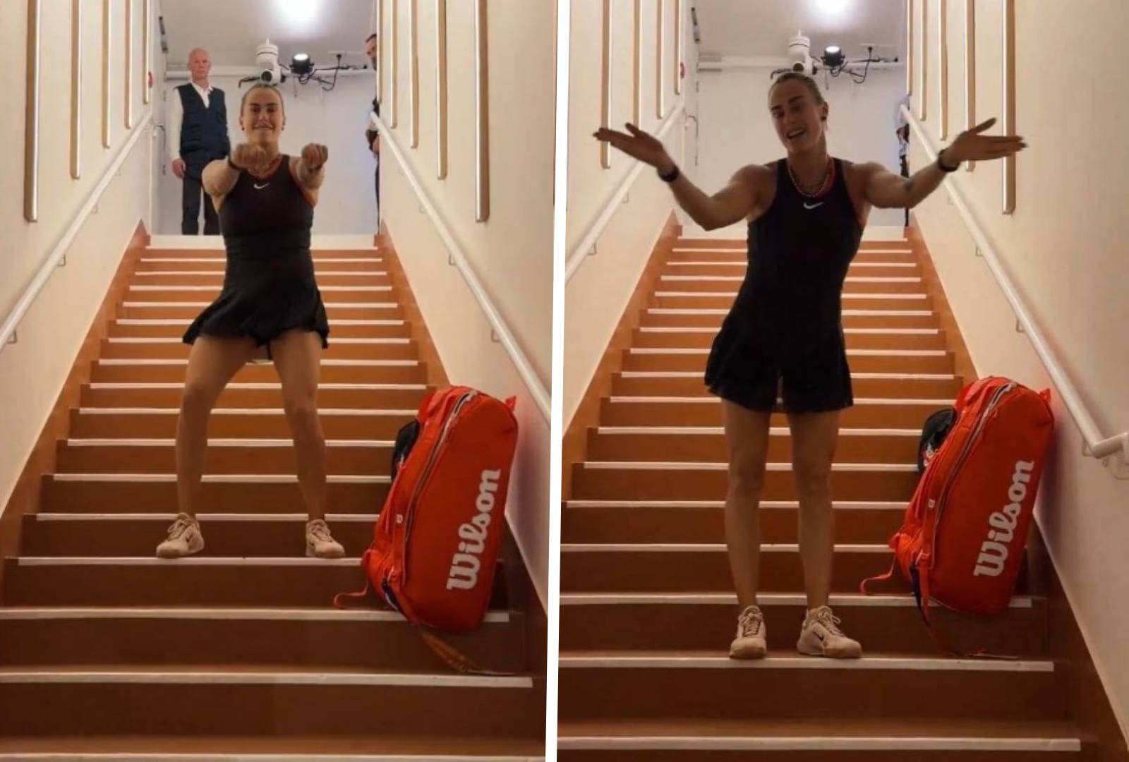 Sabalenka schodziła po schodach. Nagle zaczęła robić to