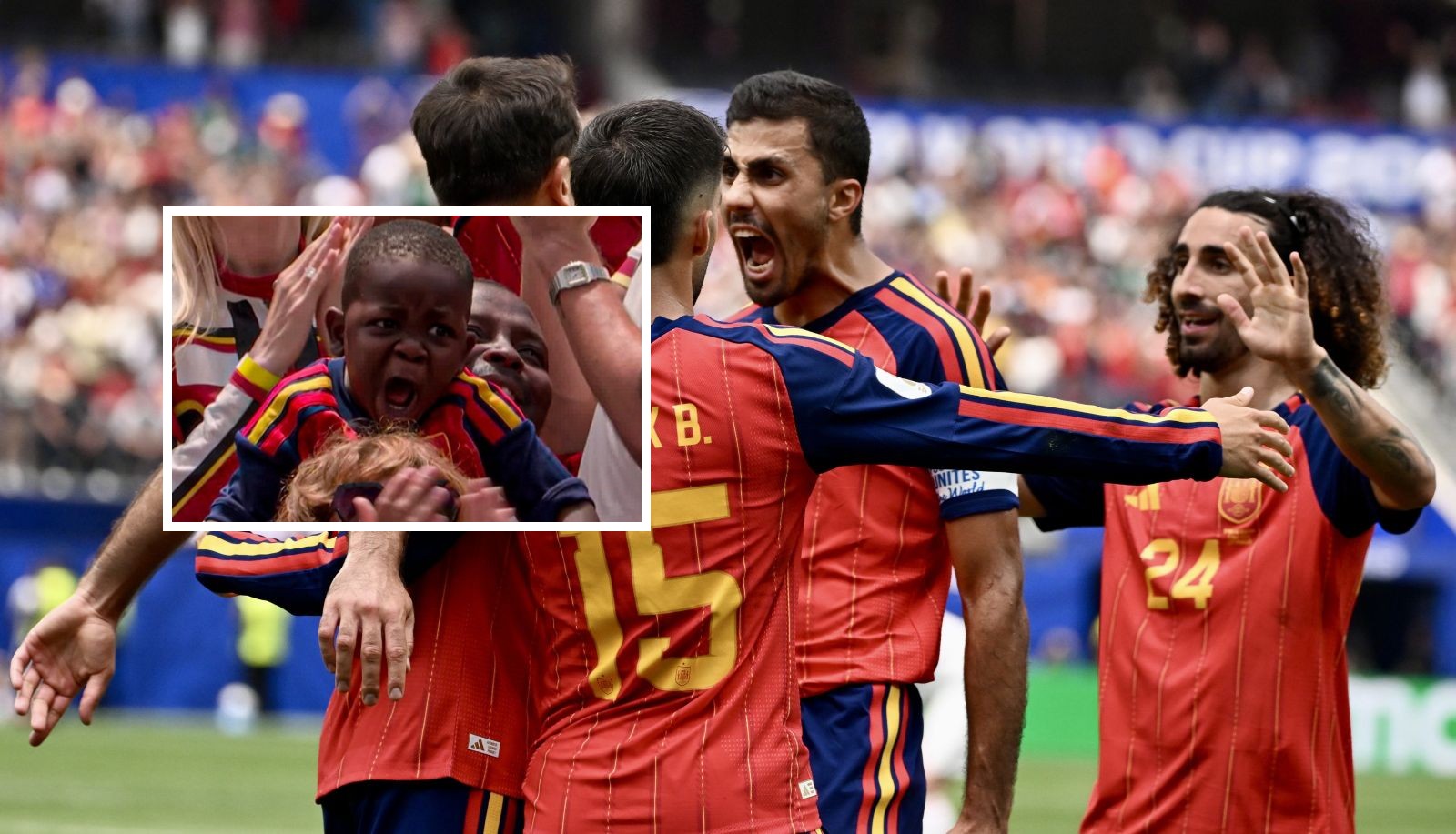 The toddler celebrating Spain's goal at the World Cup is Keyne, Lamine Yamal's brother