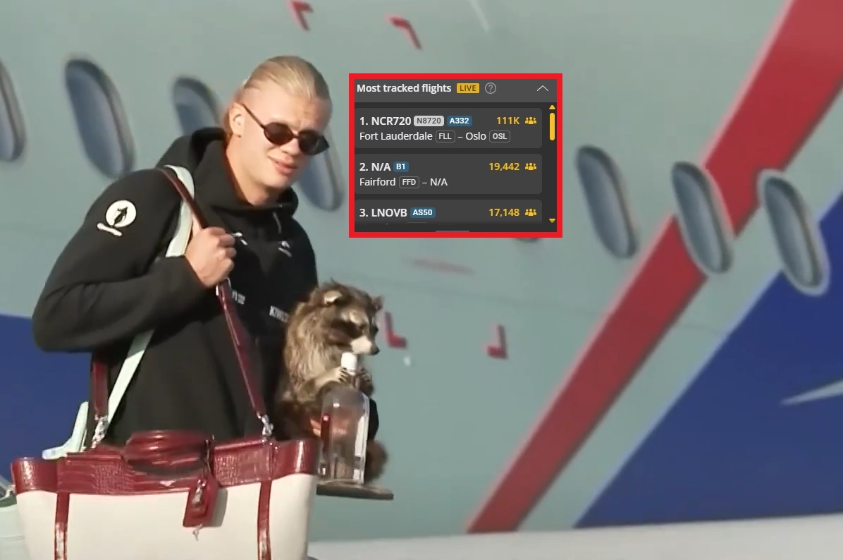 Haaland lands in Oslo with a stuffed raccoon — over 100,000 tracked his flight