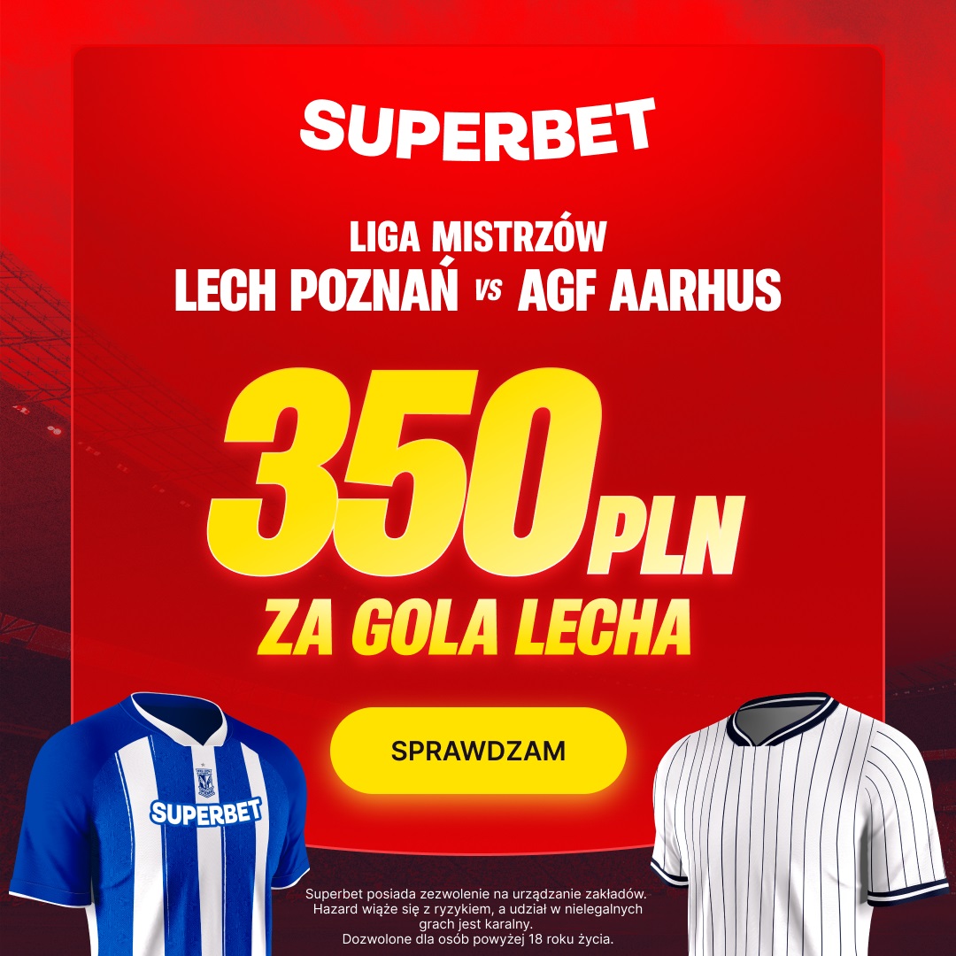 Superbet kod promocyjny: kurs 175.00 na gola Lecha Poznań