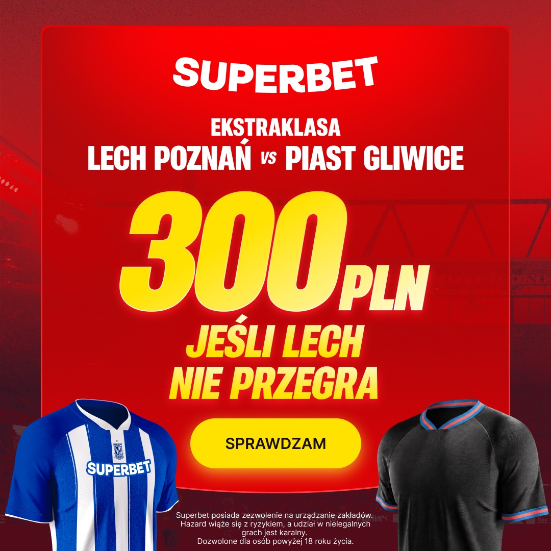 300 zł za wygraną lub remis Lecha. Specjalna oferta na mecz z Piastem