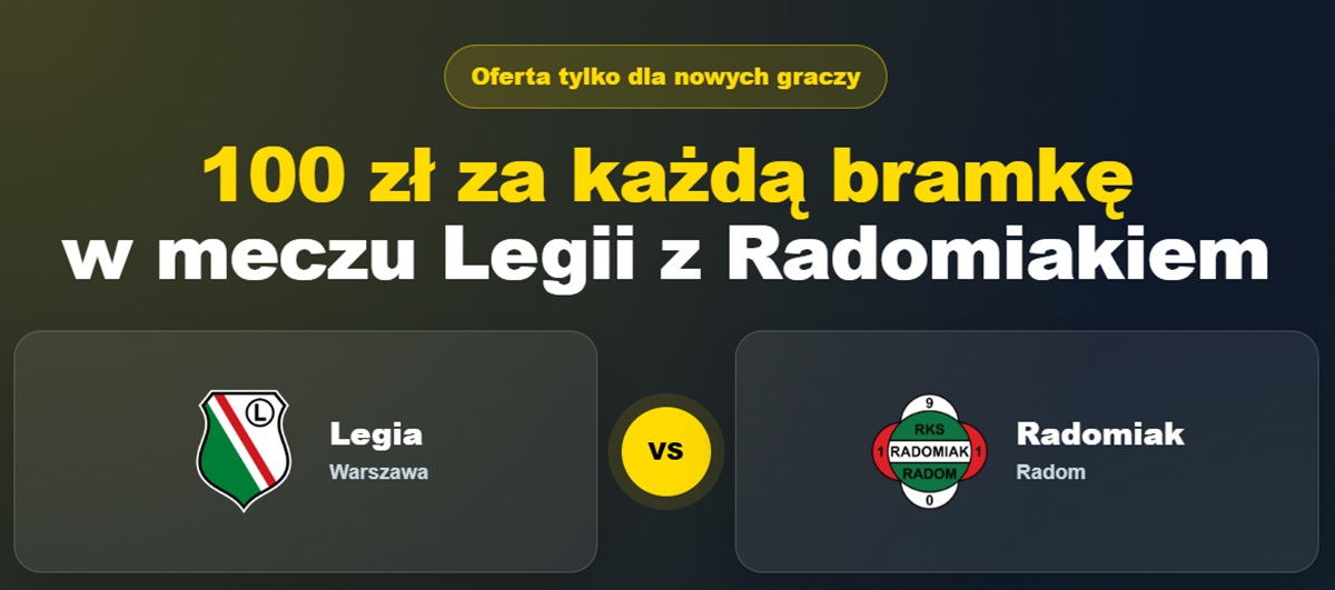 100 zł za każdego gola w meczu Legia - Radomiak! Nic tylko liczyć bramki!