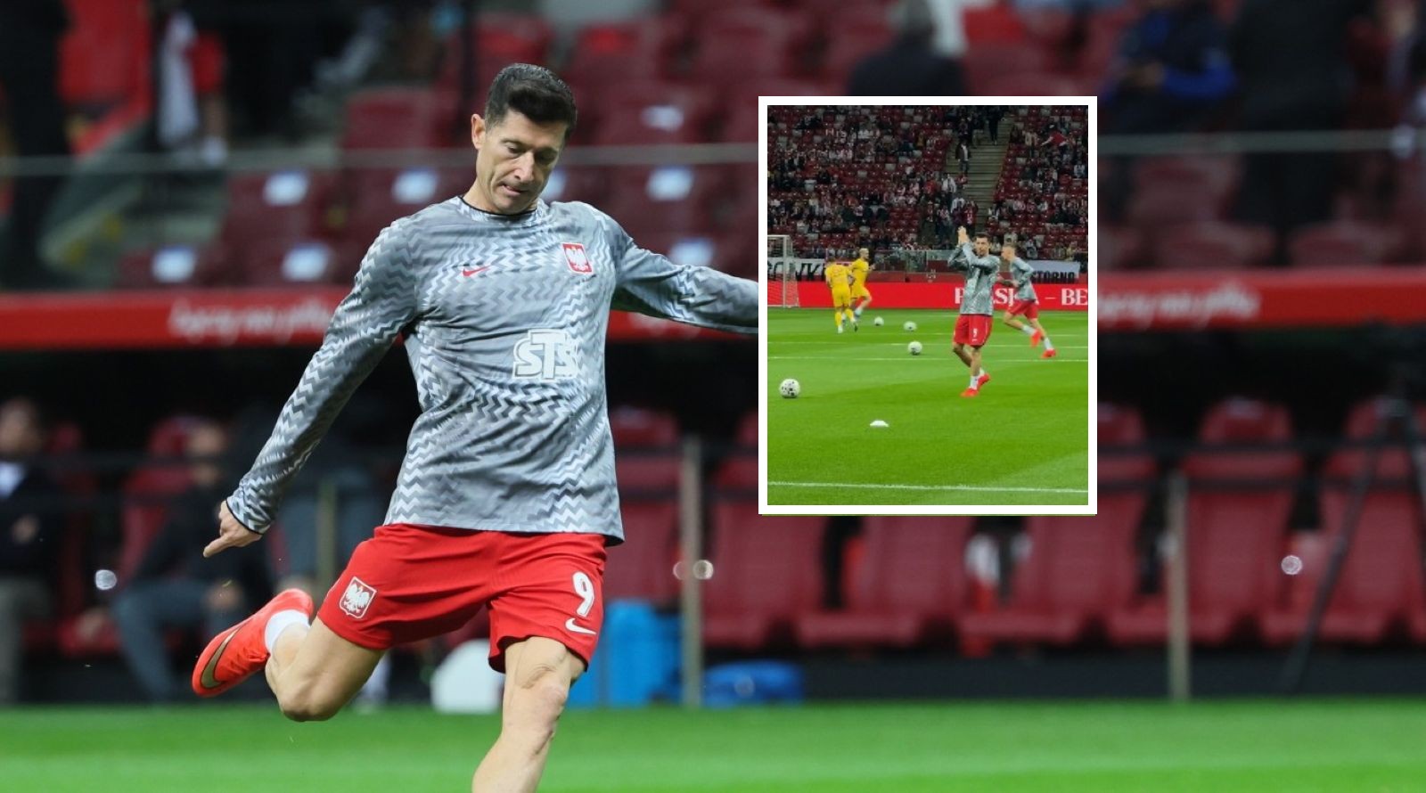 Głośna wrzawa na stadionie przed meczem. Piękny gest "Lewego"